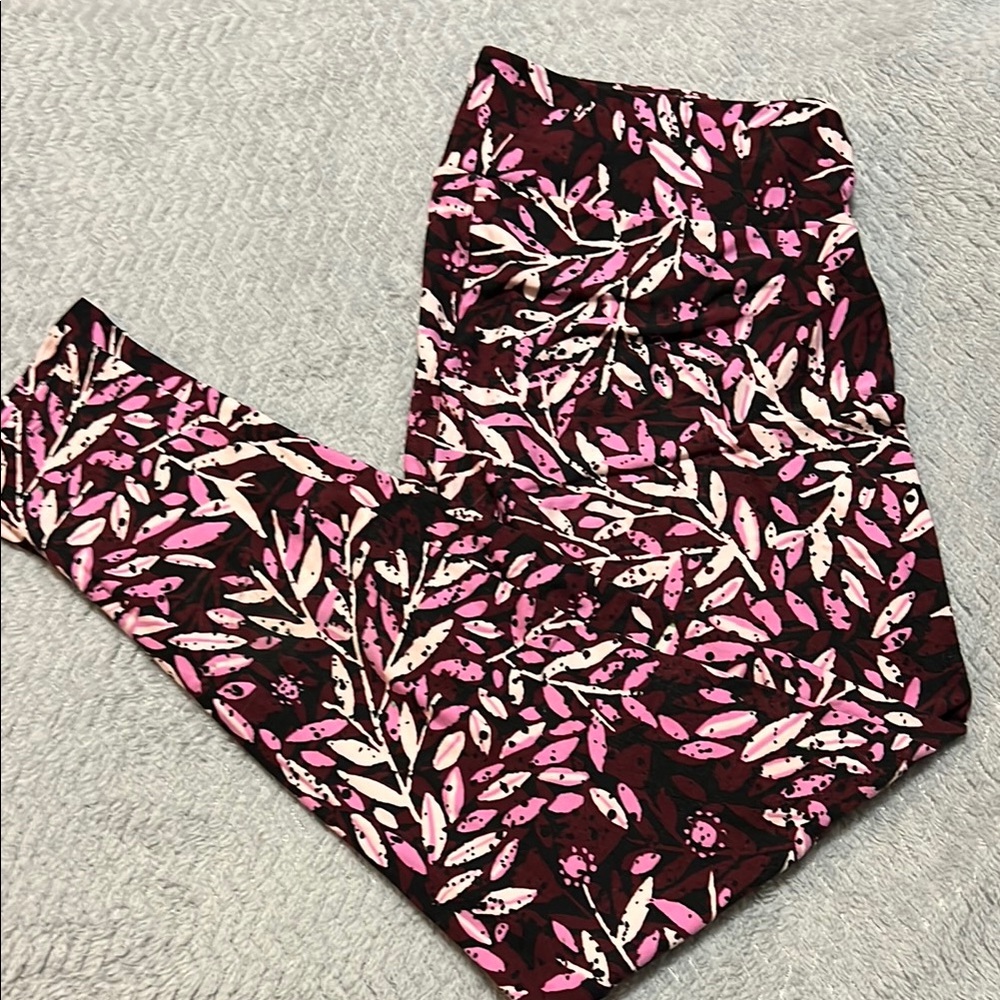 LuLaRoe Burgundy and Pink Patterned Leggings